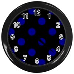 Polka Dots - Dark Blue on Black Wall Clock (Black)