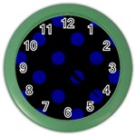 Polka Dots - Dark Blue on Black Color Wall Clock