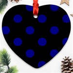 Polka Dots - Dark Blue on Black Heart Ornament (Two Sides)