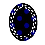 Polka Dots - Dark Blue on Black Oval Filigree Ornament (Two Sides)