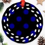 Polka Dots - Dark Blue on Black Round Filigree Ornament (Two Sides)