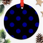 Polka Dots - Dark Blue on Black Round Ornament (Two Sides)