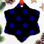 Polka Dots - Dark Blue on Black Snowflake Ornament (Two Sides)