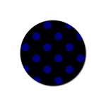 Polka Dots - Dark Blue on Black Rubber Round Coaster (4 pack)
