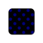 Polka Dots - Dark Blue on Black Rubber Coaster (Square)