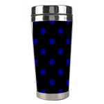 Polka Dots - Dark Blue on Black Stainless Steel Travel Tumbler