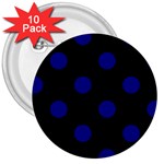 Polka Dots - Dark Blue on Black 3  Button (10 pack)