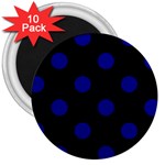 Polka Dots - Dark Blue on Black 3  Magnet (10 pack)