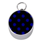Polka Dots - Dark Blue on Black Silver Compass (Mini)