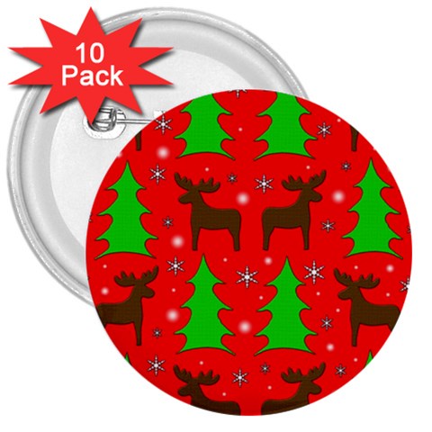 Reindeer and Xmas trees pattern 3  Buttons (10 pack)  from ArtsNow.com Front