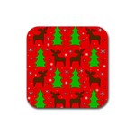 Reindeer and Xmas trees pattern Rubber Coaster (Square) 