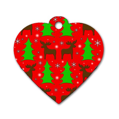 Reindeer and Xmas trees pattern Dog Tag Heart (Two Sides) from ArtsNow.com Front