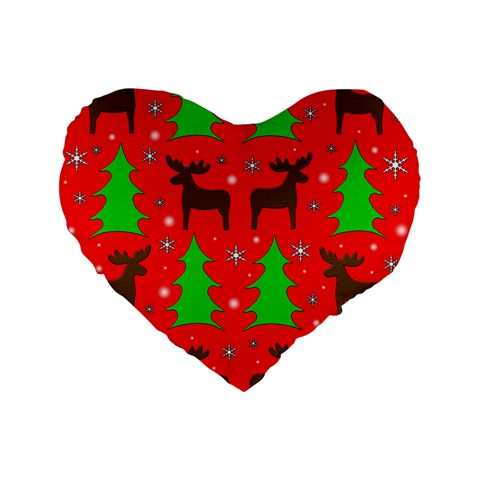 Reindeer and Xmas trees pattern Standard 16  Premium Flano Heart Shape Cushions from ArtsNow.com Front
