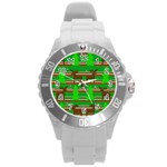 Christmas trees and reindeer pattern Round Plastic Sport Watch (L)
