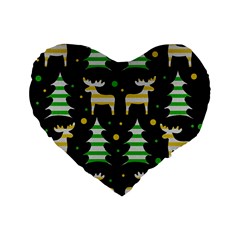 Decorative Xmas reindeer pattern Standard 16  Premium Flano Heart Shape Cushions from ArtsNow.com Front