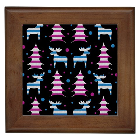 Blue and pink reindeer pattern Framed Tiles from ArtsNow.com Front