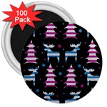 Blue and pink reindeer pattern 3  Magnets (100 pack)