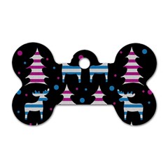 Blue and pink reindeer pattern Dog Tag Bone (Two Sides) from ArtsNow.com Front