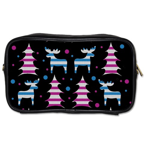Blue and pink reindeer pattern Toiletries Bags from ArtsNow.com Front