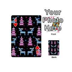 Blue and pink reindeer pattern Playing Cards 54 (Mini)  from ArtsNow.com Front - Heart4