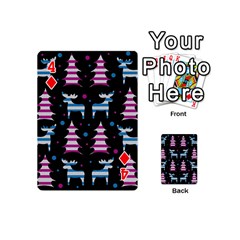 Blue and pink reindeer pattern Playing Cards 54 (Mini)  from ArtsNow.com Front - Diamond4