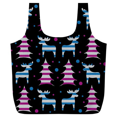 Blue and pink reindeer pattern Full Print Recycle Bags (L)  from ArtsNow.com Front