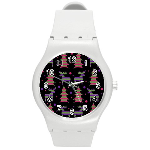 Reindeer magical pattern Round Plastic Sport Watch (M) from ArtsNow.com Front