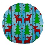 Xmas reindeer pattern - blue Large 18  Premium Round Cushions