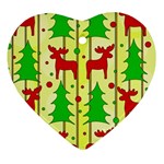 Xmas reindeer pattern - yellow Heart Ornament (2 Sides)