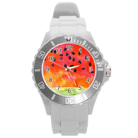 Abstract Watermelon Round Plastic Sport Watch (L) from ArtsNow.com Front