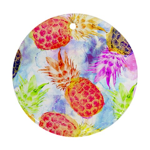 Colorful Pineapples Over A Blue Background Ornament (Round)  from ArtsNow.com Front