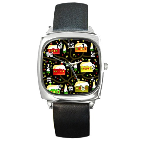 Winter  night  Square Metal Watch from ArtsNow.com Front