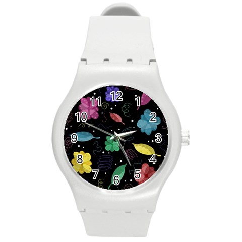 Colorful floral design Round Plastic Sport Watch (M) from ArtsNow.com Front