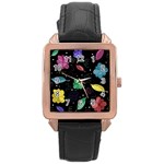 Colorful floral design Rose Gold Leather Watch 