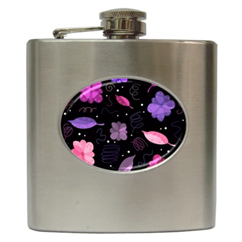 Purple and pink flowers  Hip Flask (6 oz) from ArtsNow.com Front