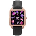 Purple and pink flowers  Rose Gold Leather Watch 