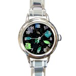 Blue and green flowers  Round Italian Charm Watch