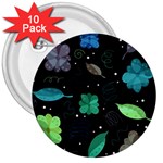 Blue and green flowers  3  Buttons (10 pack) 