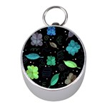 Blue and green flowers  Mini Silver Compasses