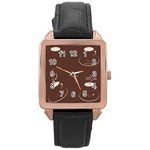 Four Coffee Cups Rose Gold Leather Watch 