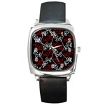 Elegant red and white pattern Square Metal Watch