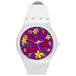 Ladybugs - purple Round Plastic Sport Watch (M)