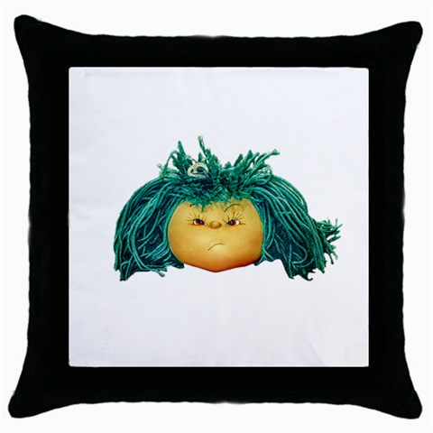Angry Girl Doll Throw Pillow Case (Black) from ArtsNow.com Front