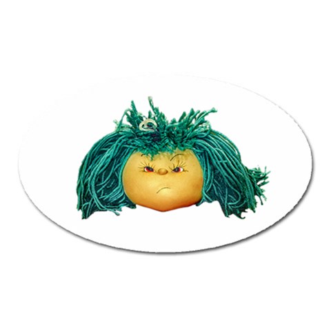 Angry Girl Doll Oval Magnet from ArtsNow.com Front