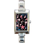 Pink ladybugs and flowers  Rectangle Italian Charm Watch