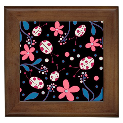 Pink ladybugs and flowers  Framed Tiles from ArtsNow.com Front