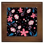 Pink ladybugs and flowers  Framed Tiles