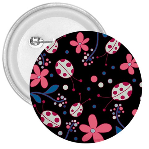 Pink ladybugs and flowers  3  Buttons from ArtsNow.com Front