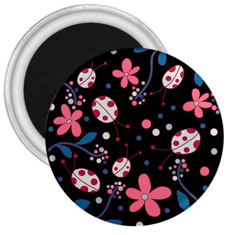 Pink ladybugs and flowers  3  Magnets from ArtsNow.com Front