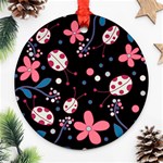 Pink ladybugs and flowers  Ornament (Round) 